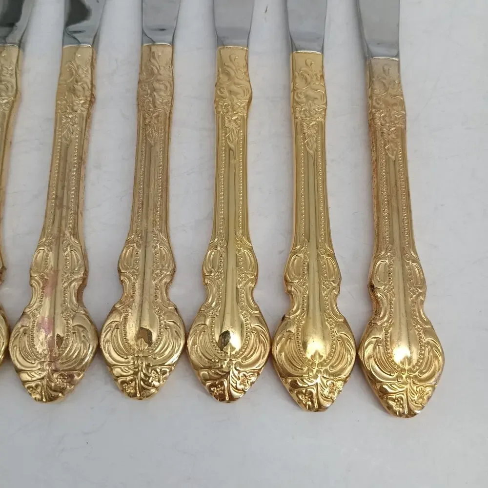 9X BK Cambridge Gold Royal Fashion Butter Dinner Knives Flatware